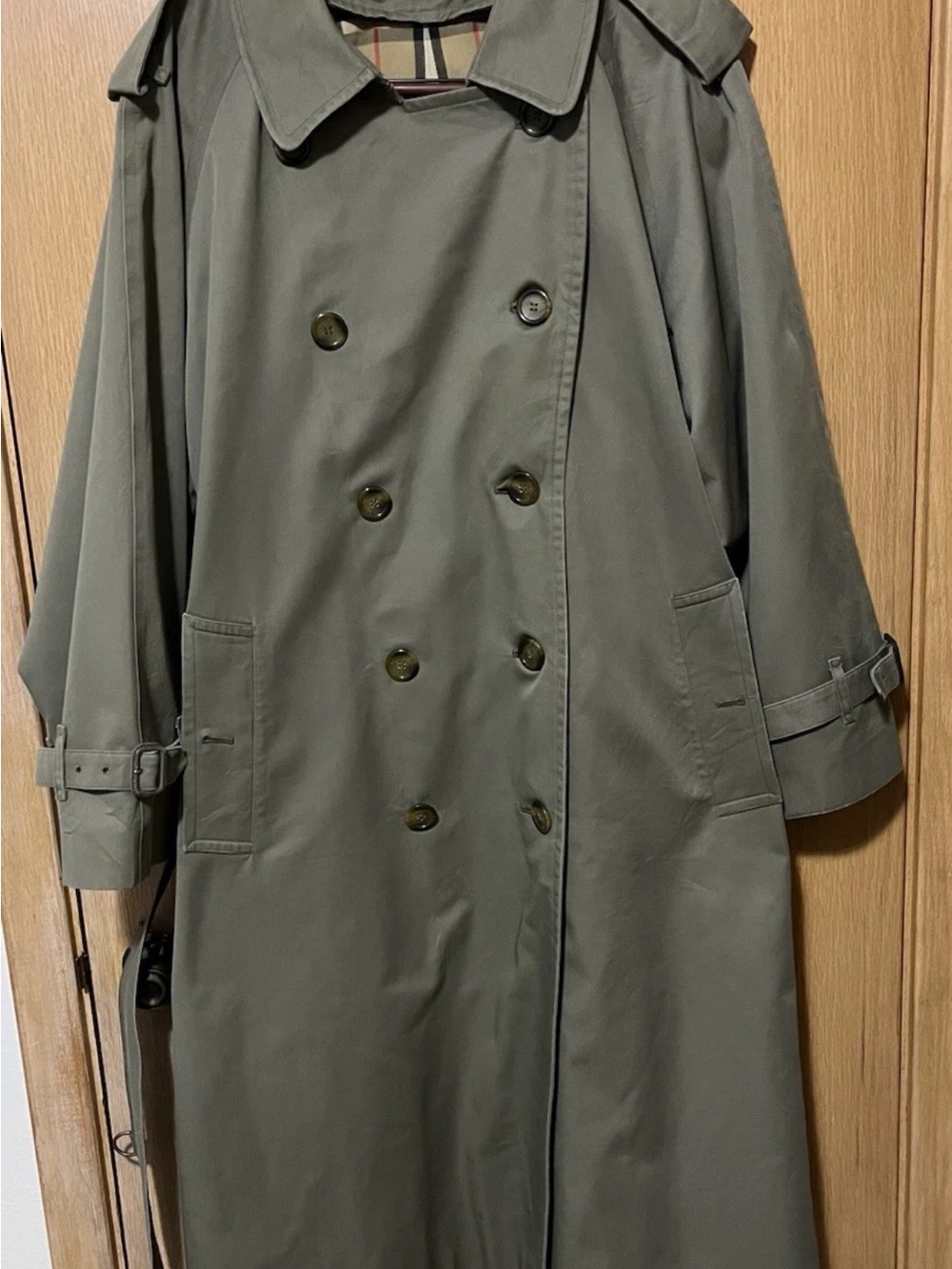 Burberry Olive Green Double-Breasted Trench Coat